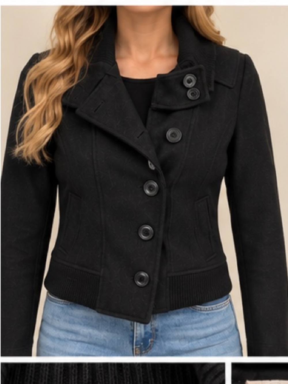 Wool Blend Black Women’s Button-Front Jacket
